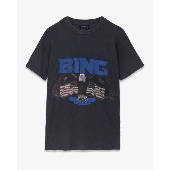Anine Bing Eagle Vintage Bing Tee Washed Black Blue XS NEW - Picture 2 of 10